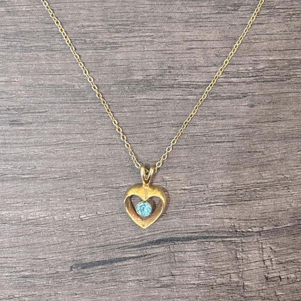 Gold-Tone Heart Necklace with Blue Stone Accent